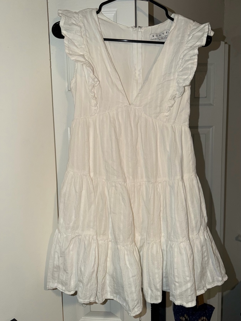 HYFVE White Ruffle V-Neck Summer Mini Dress
